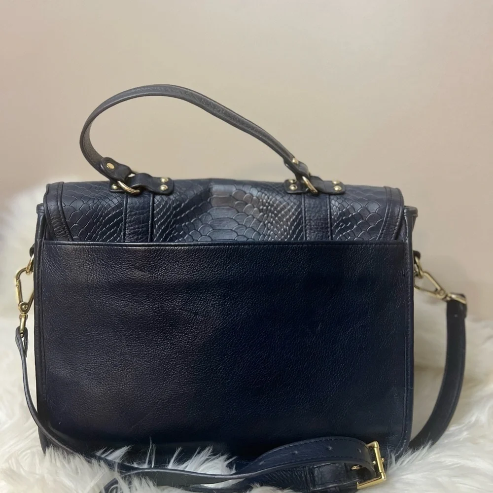 GiGi New York Navy Satchel with Gold Accents